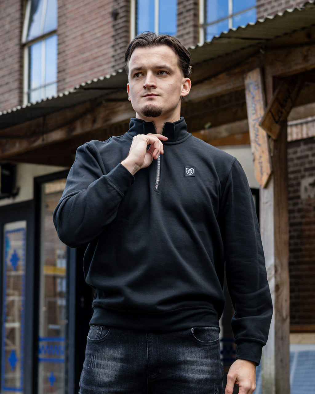 HALF ZIP CLASSIC SWEATER ZWART