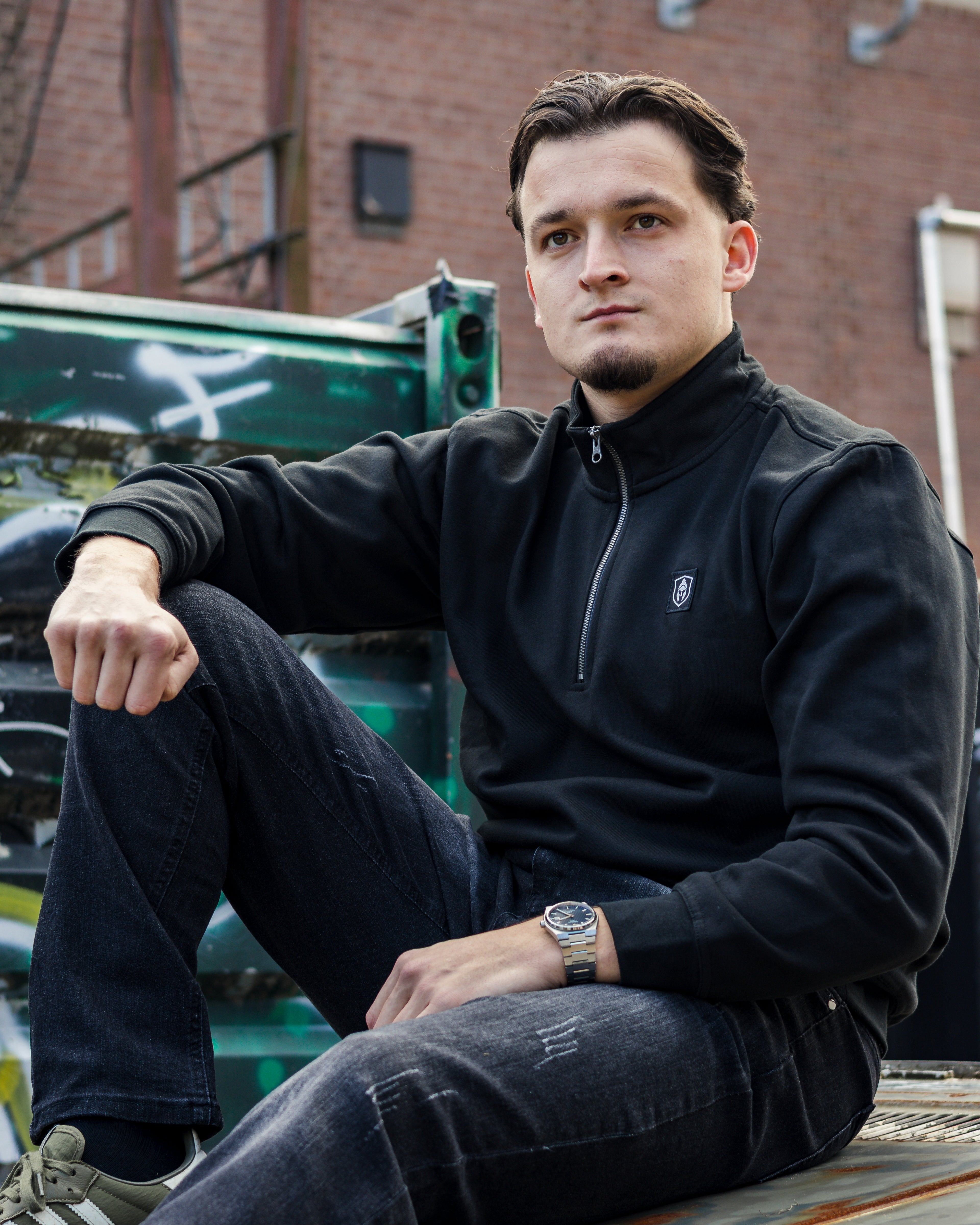HALF ZIP CLASSIC SWEATER ZWART