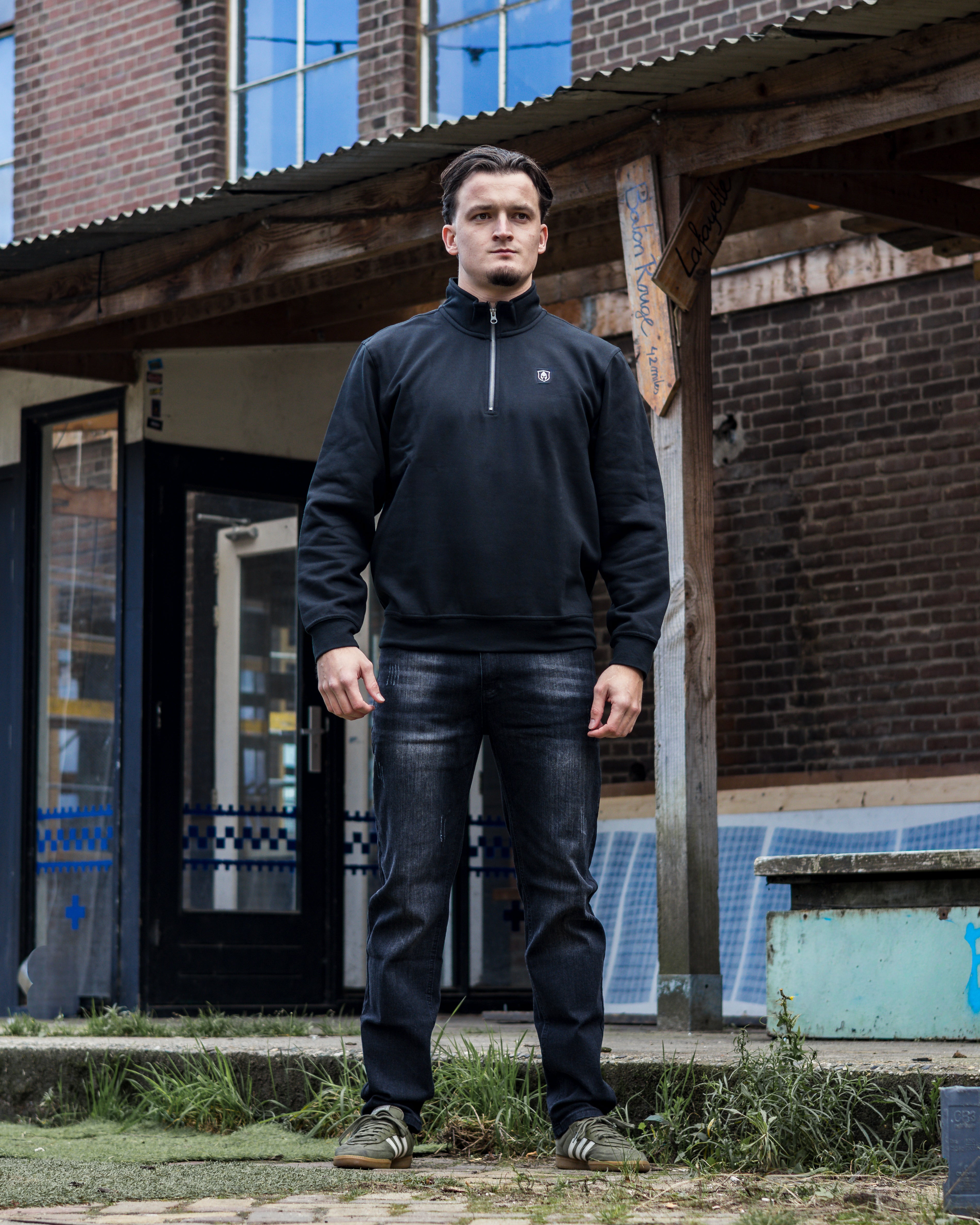 HALF ZIP CLASSIC SWEATER ZWART