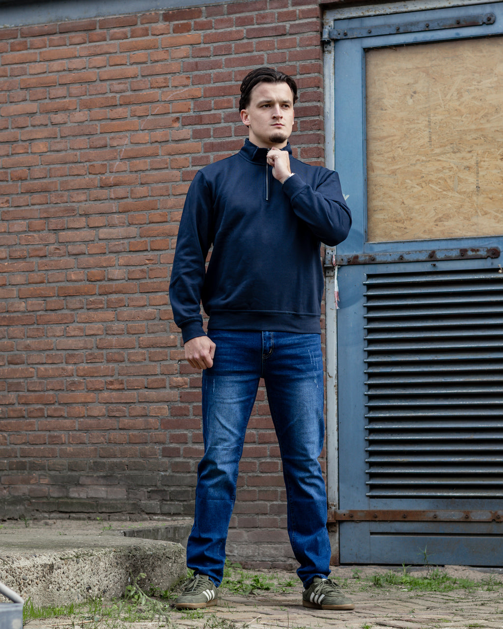 HALF ZIP CLASSIC SWEATER BLAUW